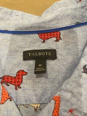 Talbots Light Blue Button-Up Shirt with Red Dachshund Motif